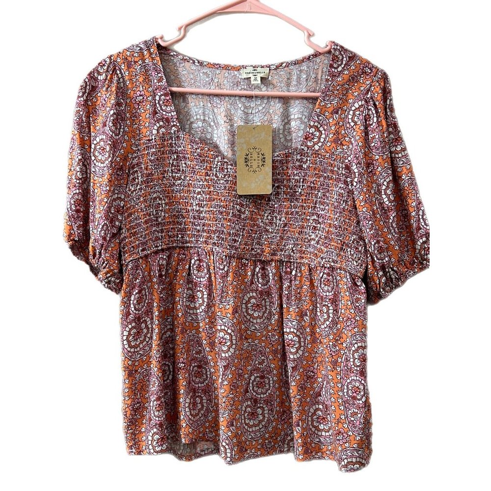 Mason & Belle Women’s Size Medium Boho Floral Smocked Top NEW